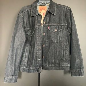 Levi’s black denim trucker jacket with fringe